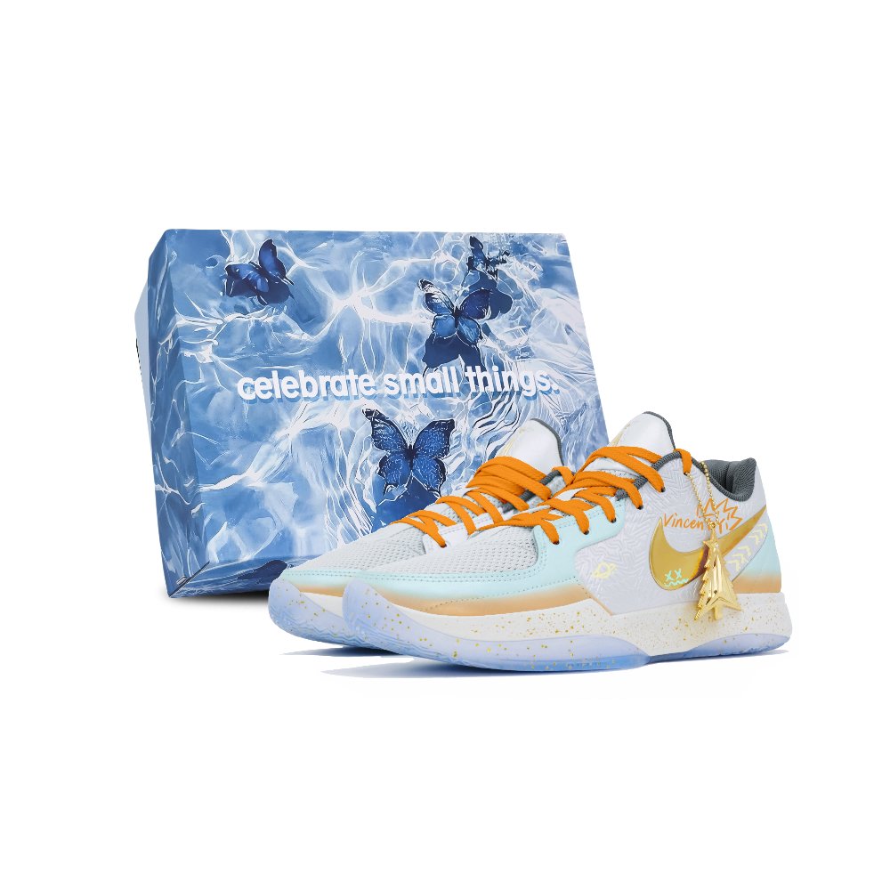 Nike Ja 2 Cushioned Slip-Resistant Abrasion-Resistant Low-Top Basketball Shoes Men's Cyan Orange