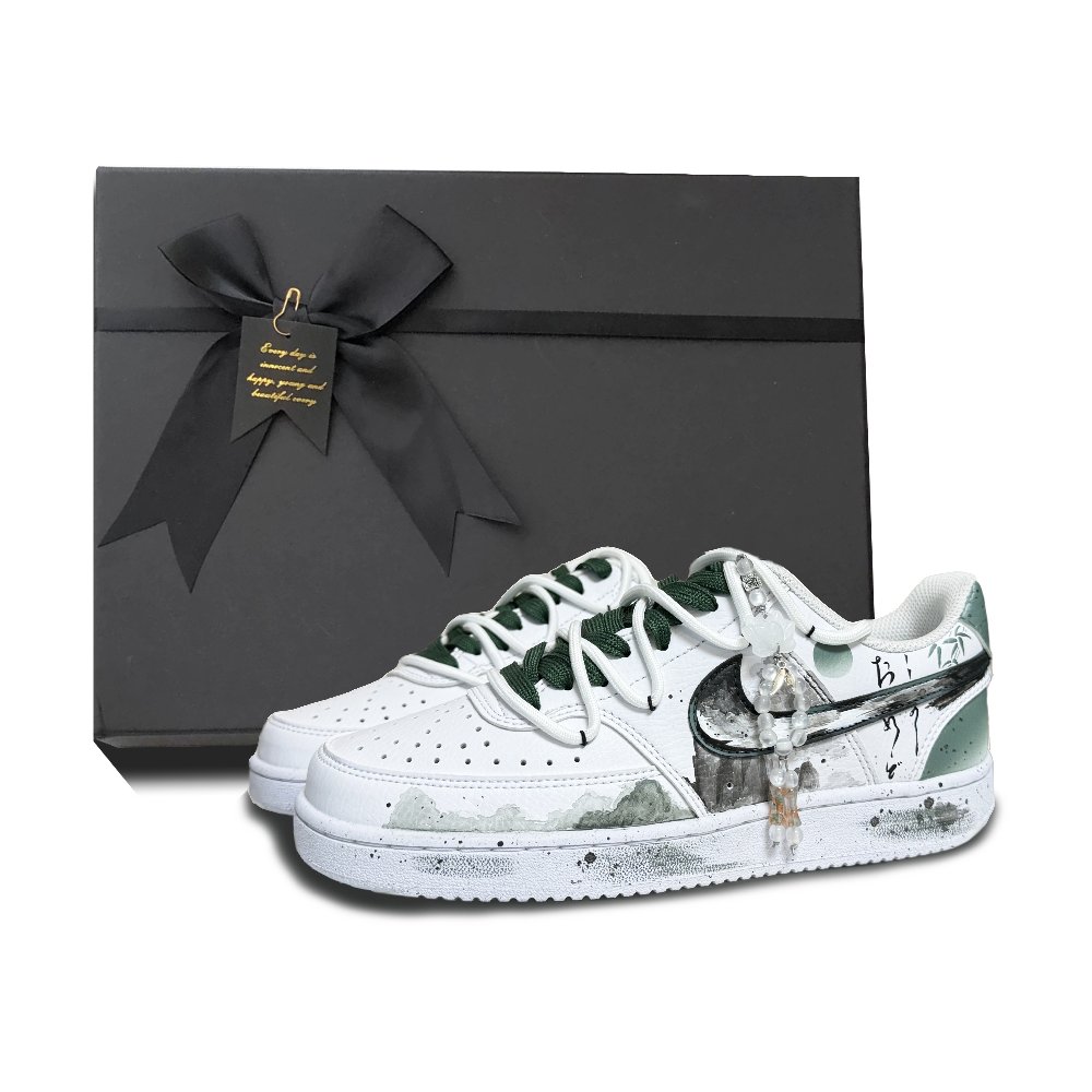 Nike Court Vision 1 Slip-Resistant Cushioning Wear-Resistant Low-Top Skateboard Shoes Women's White Green