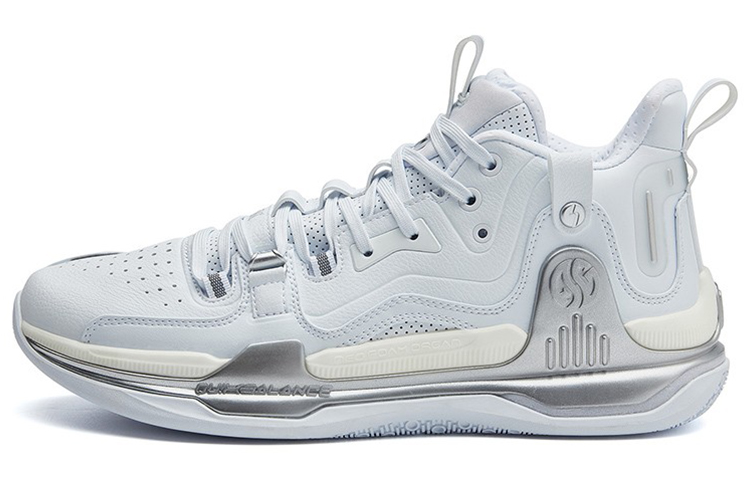 361° AG 1 Prm Anti-Slip Wear-Resistant Mid-Top Basketball Shoes Silver White