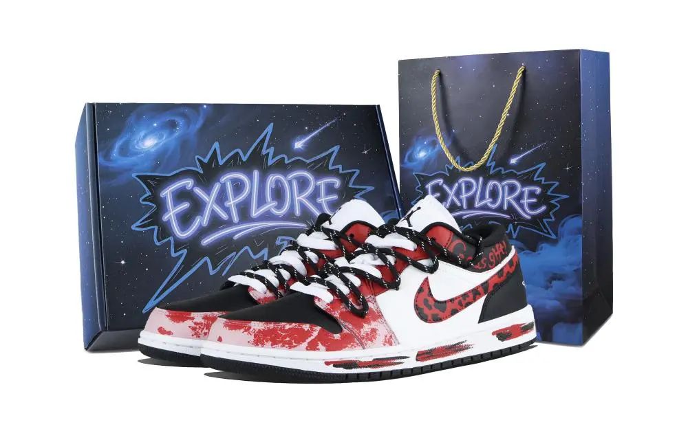 Jordan Air Jordan 1 Red Leopard Low top Vintage Basketball Shoes Unisex Red White