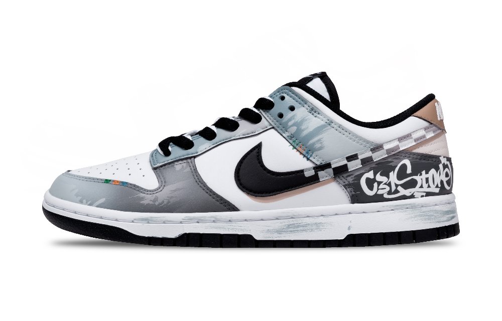 Nike Dunk American Graffiti Anti Slip Wear Resistant Low Top Skateboard Shoes Unisex Gray White