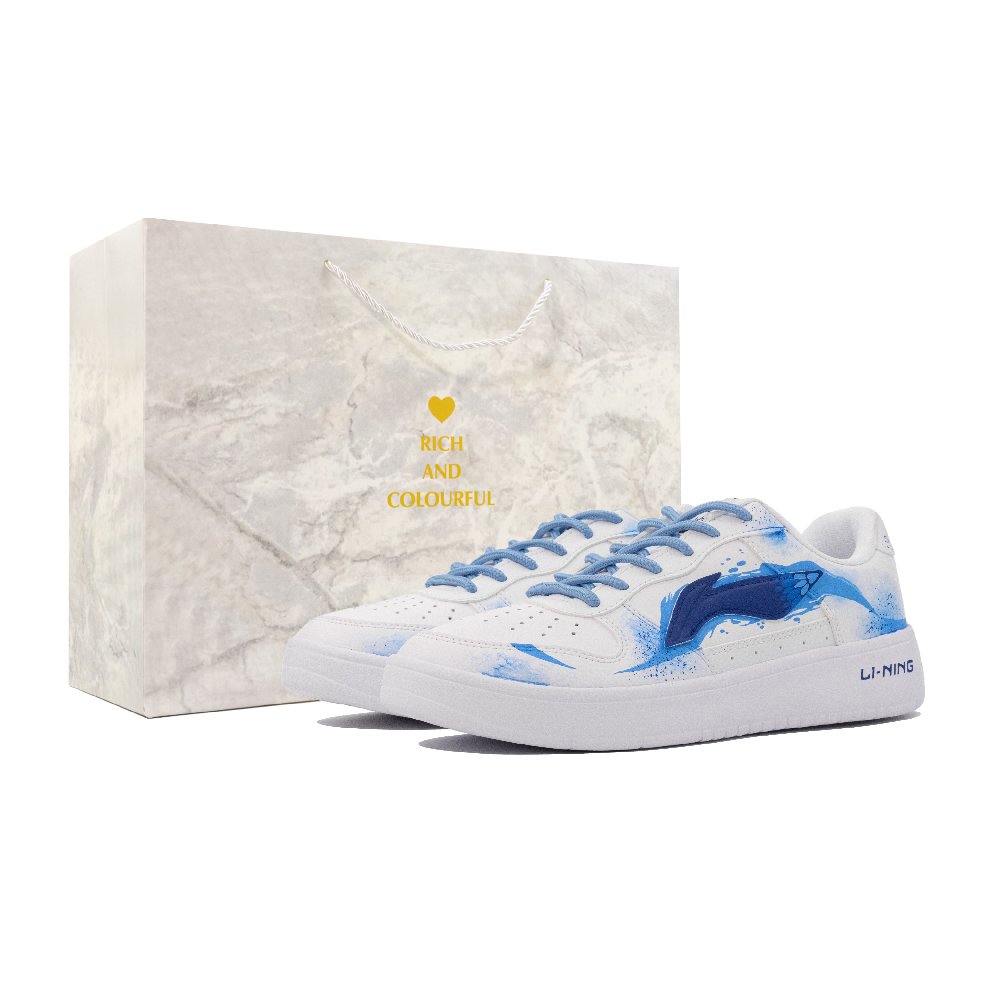 LiNing Pontoon Boats Anti Slip Wear Resistant Low Top Skateboard Shoes Men's White Blue
