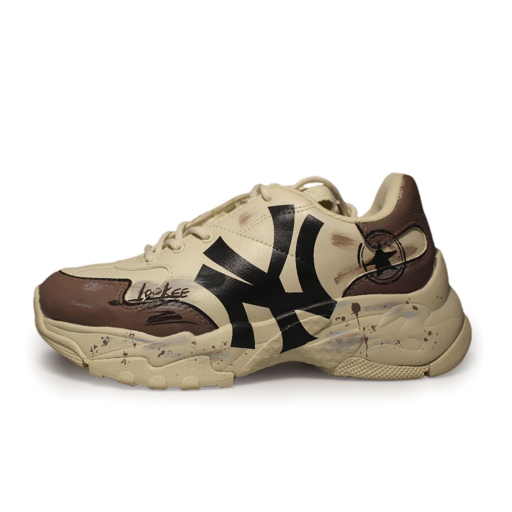 MLB Big Ball Chunky Chunky Sneakers . Slip-Resistant Coverage Low-Top Skateboard Shoes Unisex Beige Fashion Versatile