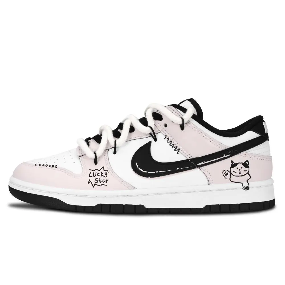 Nike Dunk Black White, Lucky Kitten Abrasion Resistant Low Top Skateboard Shoes Unisex Light Pink