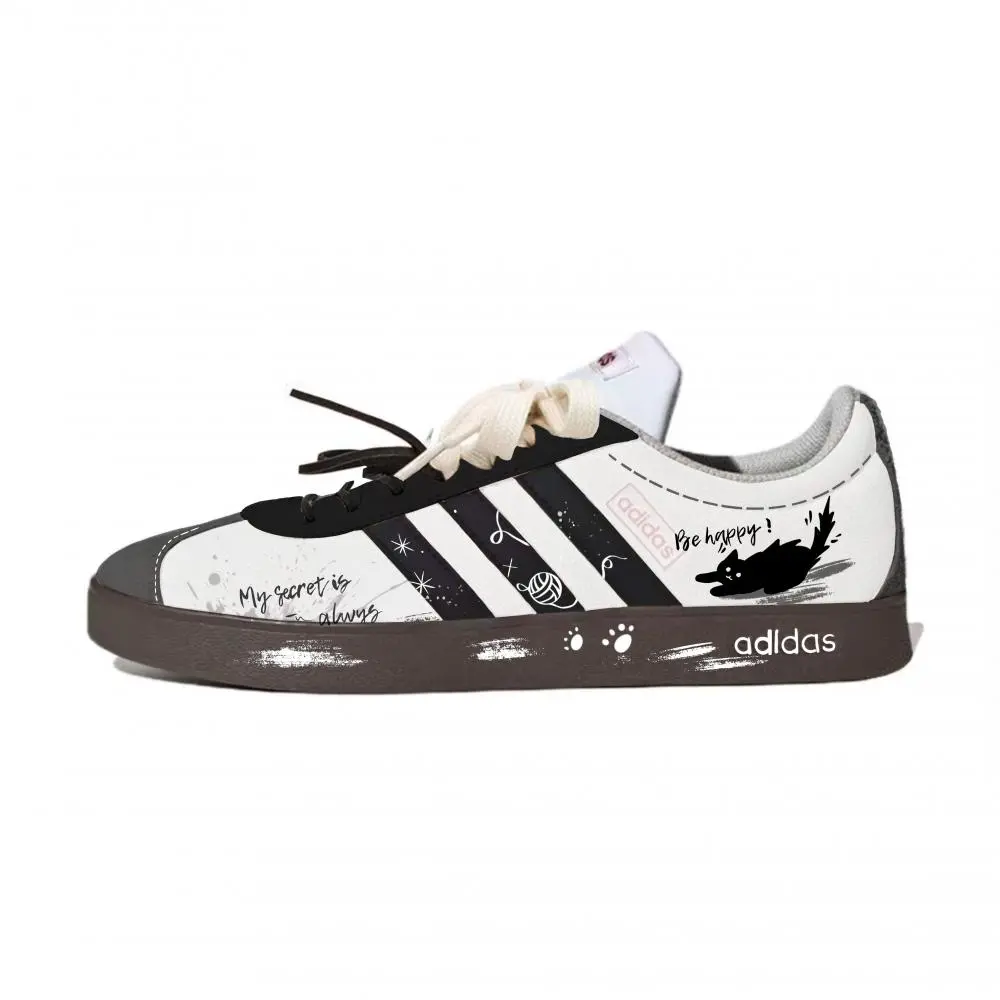 Adidas VL COURT 2.0 Fluffy Shocked Kitten Abrasion Resistant Low top Skateboard Shoes Unisex Black White