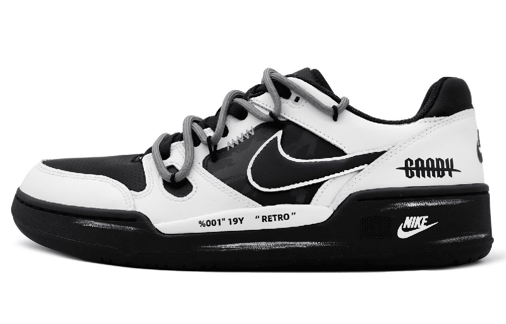 Nike Full Force Low SZH Gray Reverse Anti Slip Wear Resistant Low Top Skateboard Shoes Men's Black White
