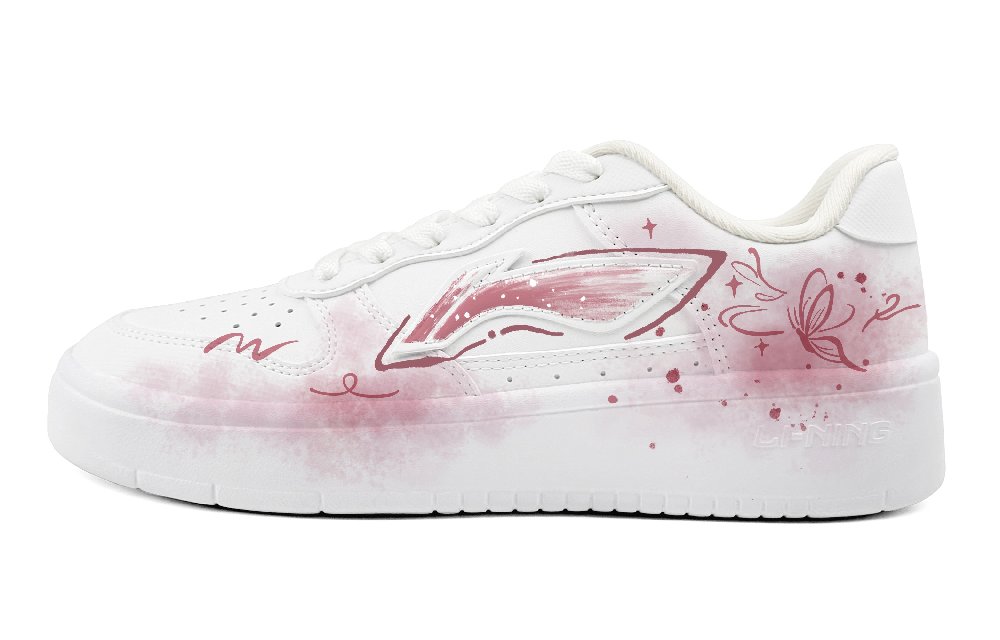 LiNing Pontoon Boats Cushioning, Wear Resistant Low Top Skateboard Shoes Women's White Pink