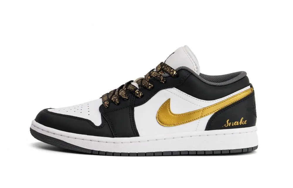 Jordan Air Jordan 1 Cushioning, Abrasion Resistant, Impact Resistant Low top Vintage Basketball Shoes Unisex Black Gold