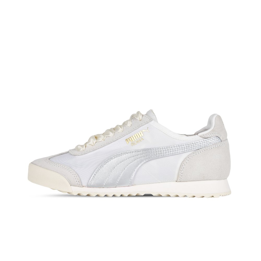 PUMA Roma Og Nylon Silver Elf Slip-Resistant Breathable Low-Top Training Shoes Unisex White Silver