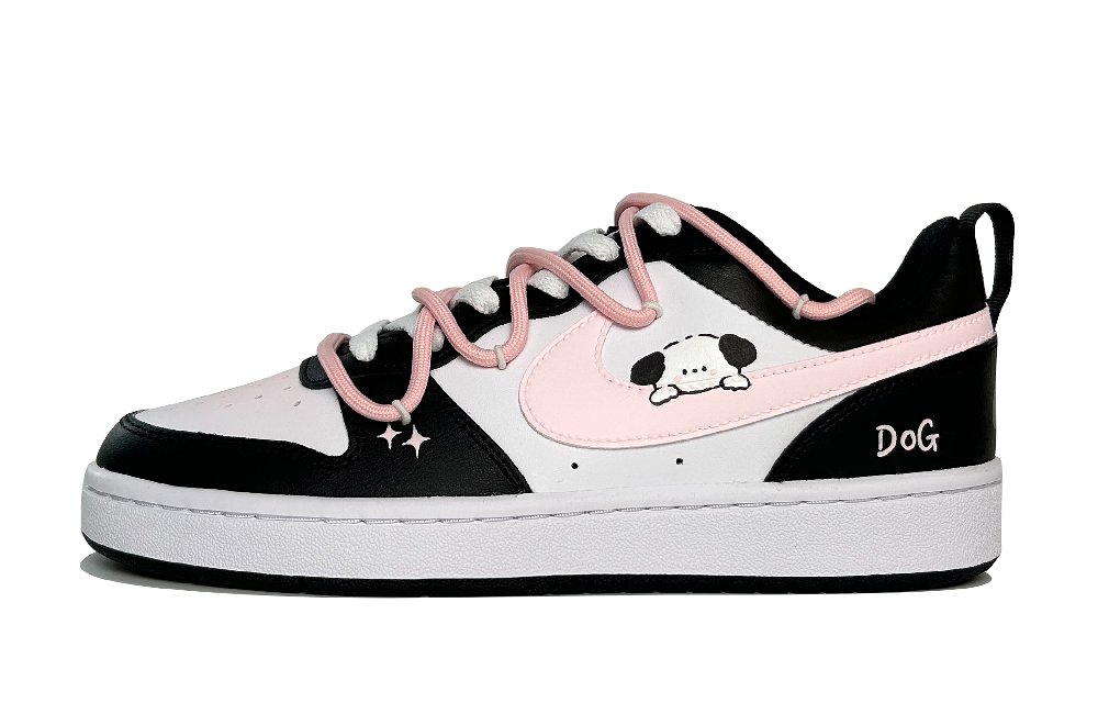 Nike Court Borough Fresh Look Puppy Abrasion Resistant Slip Resistant Low Top Skateboard Shoes Women's Black Pink