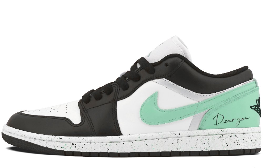 Jordan Air Jordan 1 Durable Breathable Moisture-Wicking Low-Top Vintage Basketball Shoes GS Black Green