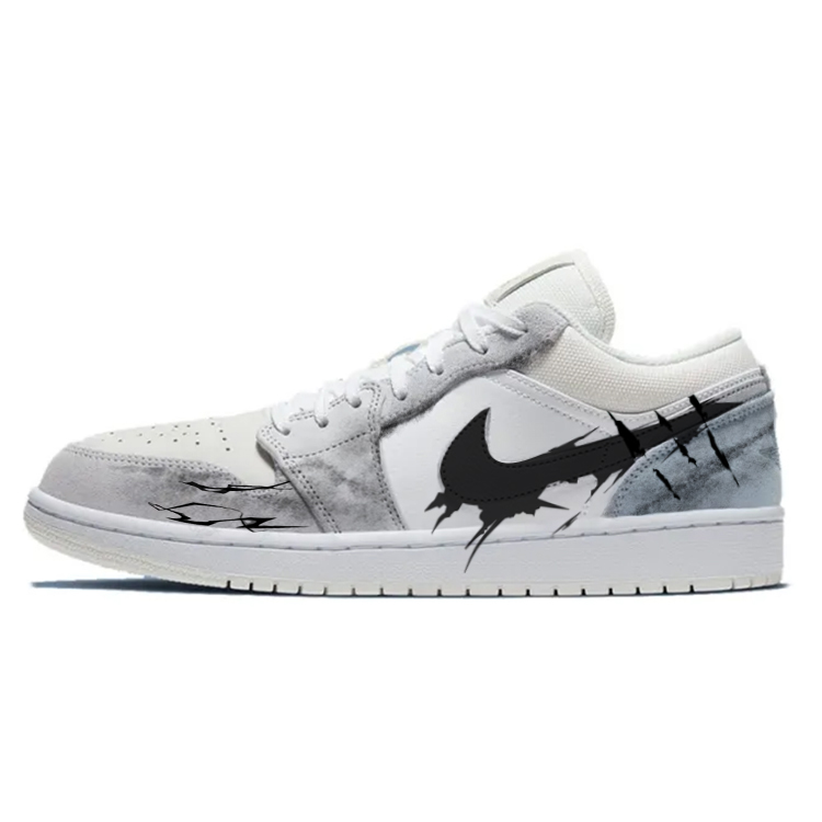 Jordan Air Jordan 1 Anti-Slip Wear-Resistant Low-Top Vintage Basketball Shoes Unisex White Gray