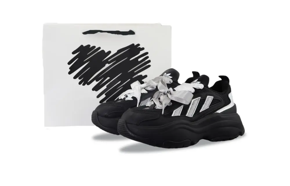 Adidas Originals OZGAIA Abrasion Resistant Low Top Chunky Sneakers Women's Black Silver