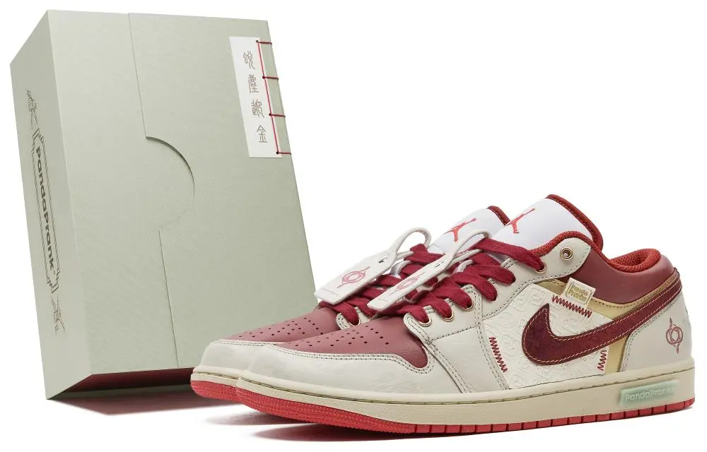Jordan Air Jordan 1 Wear-Resistant Low-Top Vintage Basketball Shoes Men's Beige Red