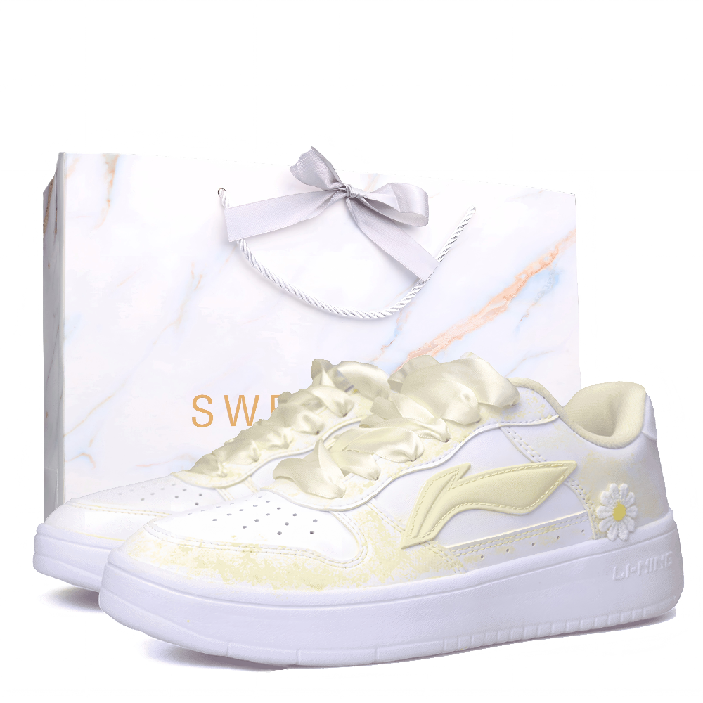 LiNing Pontoon Boats Slip Resistant, Abrasion Resistant, Breathable Low Top Skateboard Shoes Women's White Yellow
