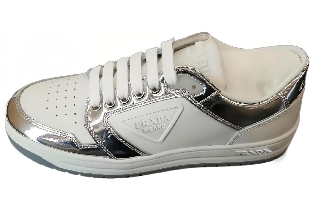 PRADA District Leather Sneakers 'White Silver' Women's