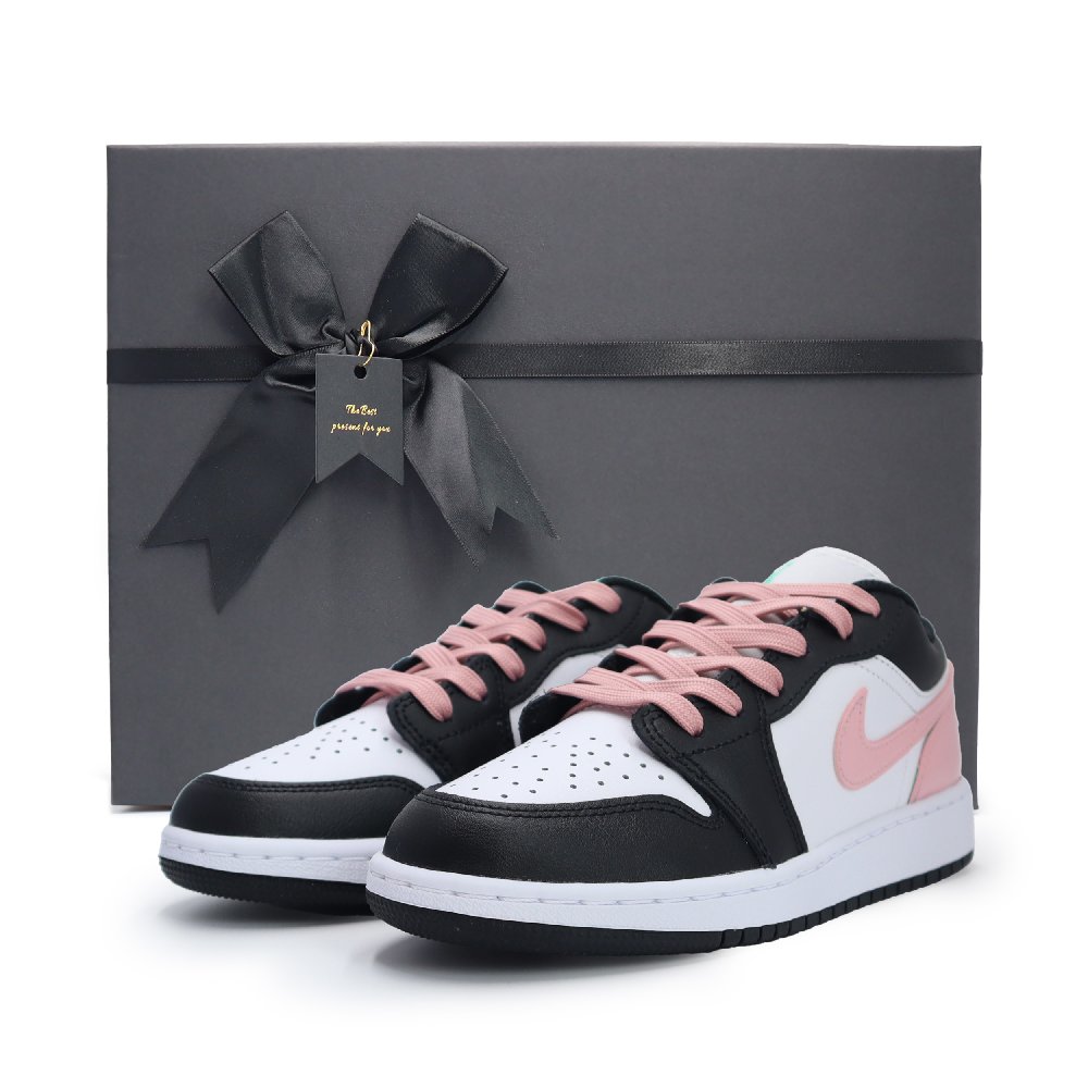 Jordan Air Jordan 1 Anti-Slip And Wear-Resistant Water-Resistant Low-Top Vintage Basketball Shoes GS Black White Pink