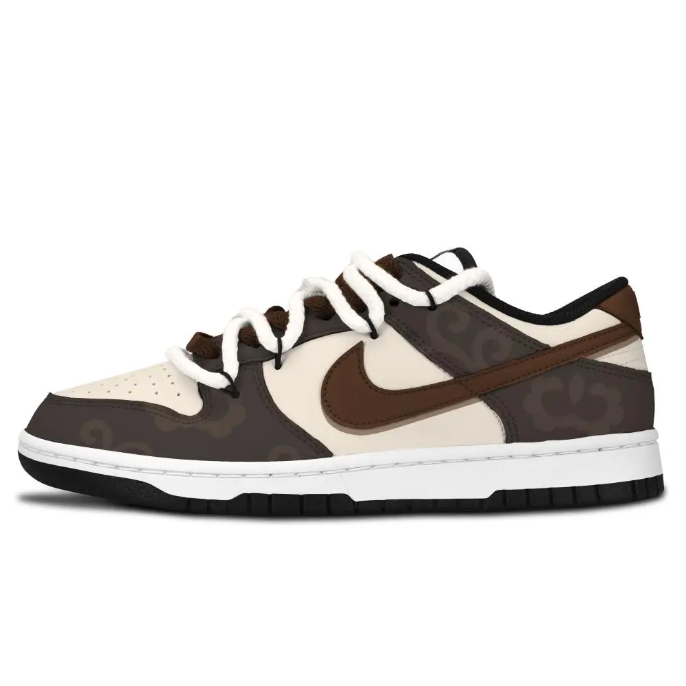 Nike Dunk Black White, Cloud Pattern Brown Style Slip Resistant Abrasion Resistant Low top Skateboard Shoes Unisex