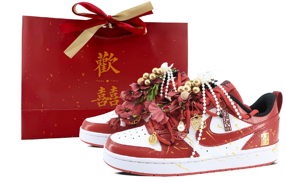Nike Court Borough Anti-Slip Wear-Resistant Low-Top Skateboard Shoes GS Red