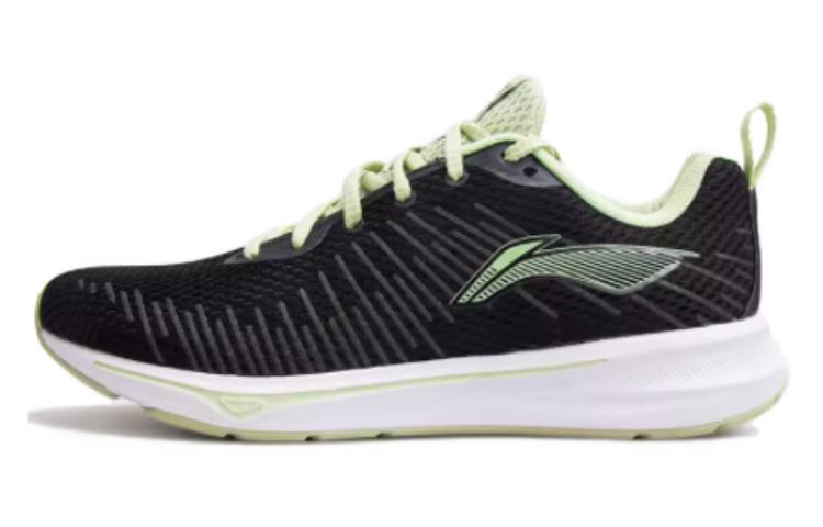 LiNing Shock Absorbers Slip Resistant Abrasion Resistant Breathable Low top Running Shoes Women's Black Green