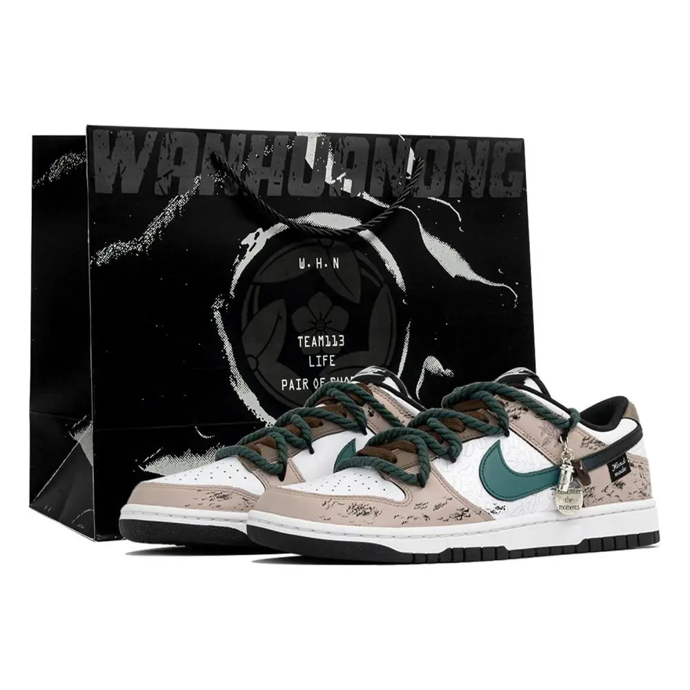 Nike Dunk Vanity, Vanilla Mocha, Shopping Bag Abrasion Resistant Low top Skateboard Shoes Unisex White Green