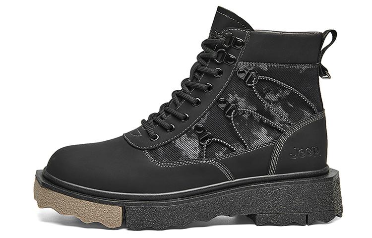 Jeep Short Outdoor Boots Medium Heel Men's Black