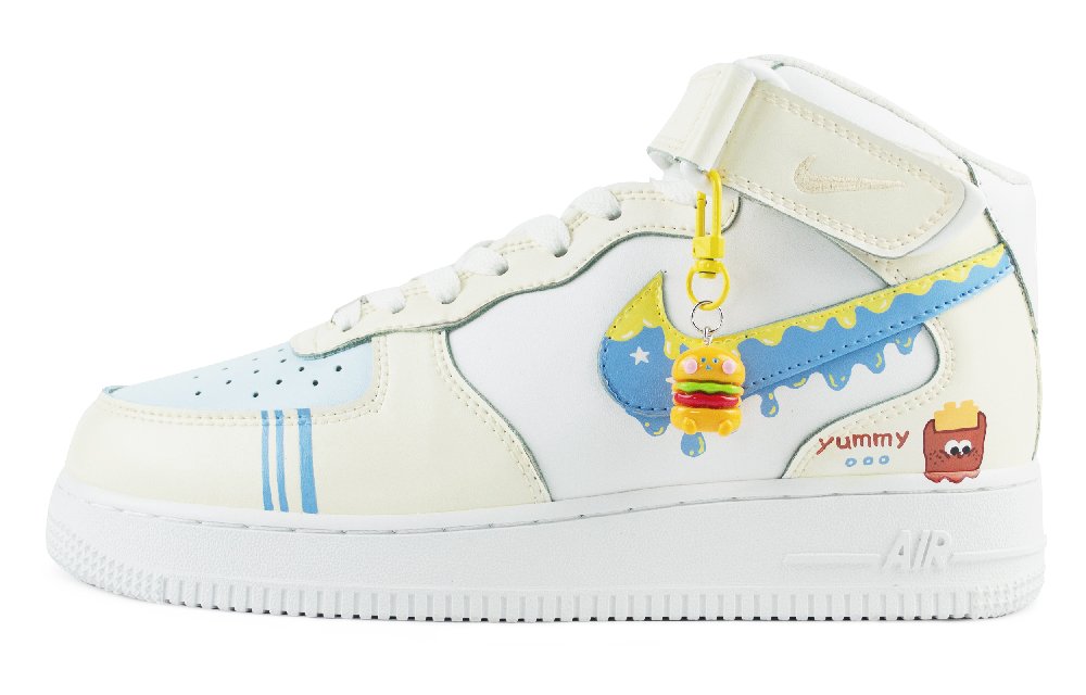 Nike Air Force 1 Hamburger And Fries Mid-Top Skateboard Shoes Women's White Yellow