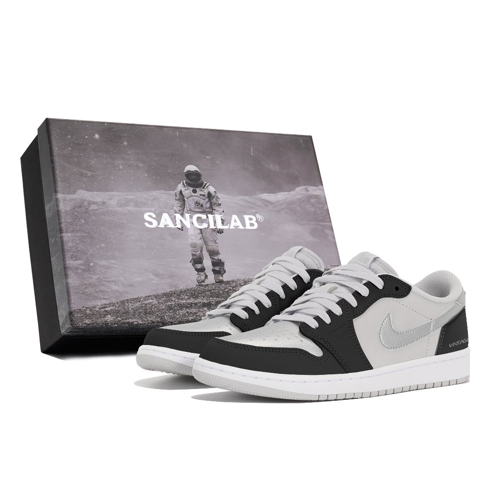 Jordan Air Jordan 1 Wear-Resistant Low-Top Vintage Basketball Shoes Unisex Silver Black Gray