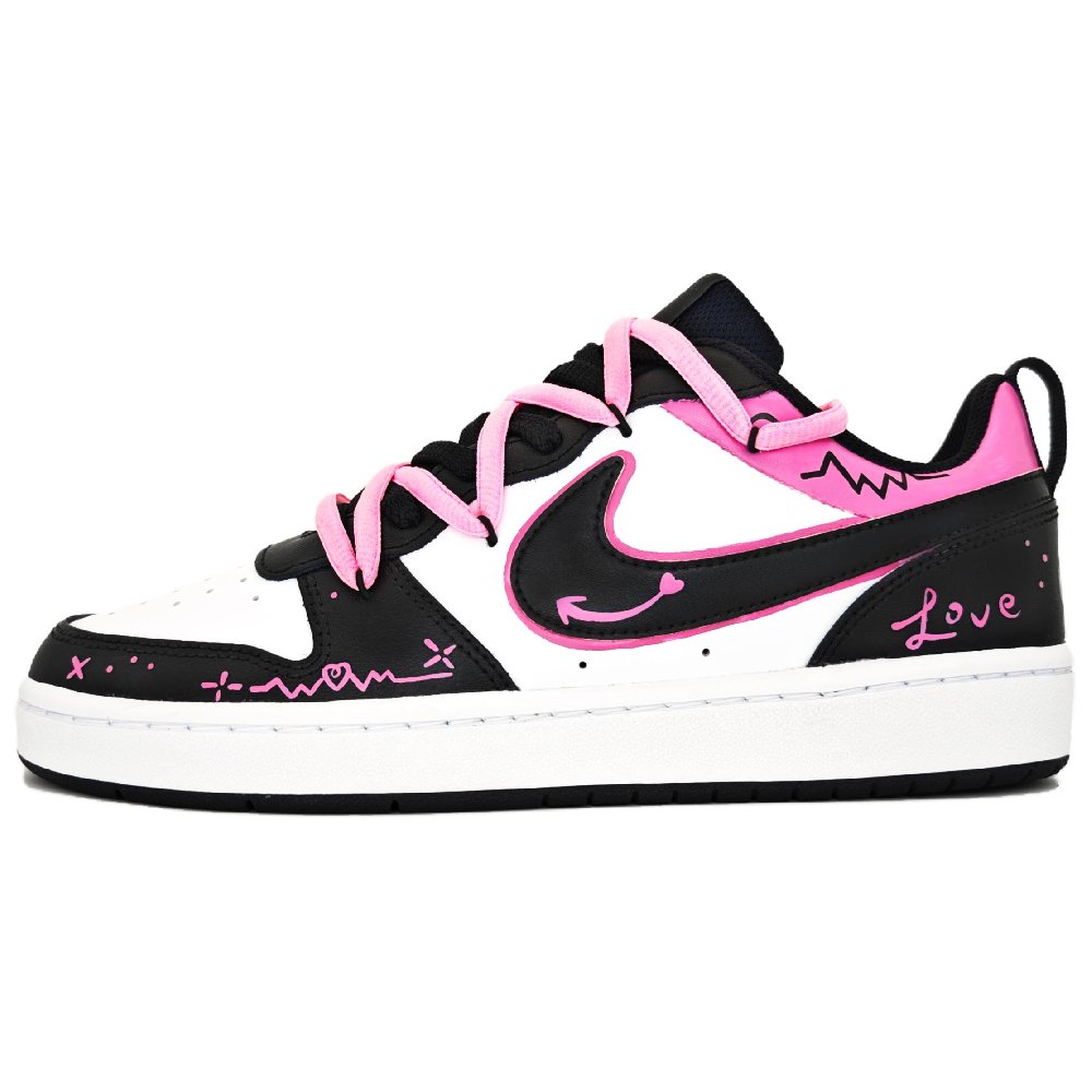 Nike Court Borough 2 Non-slip Lightweight Low-Top Skateboard Shoes GS Black Pink White