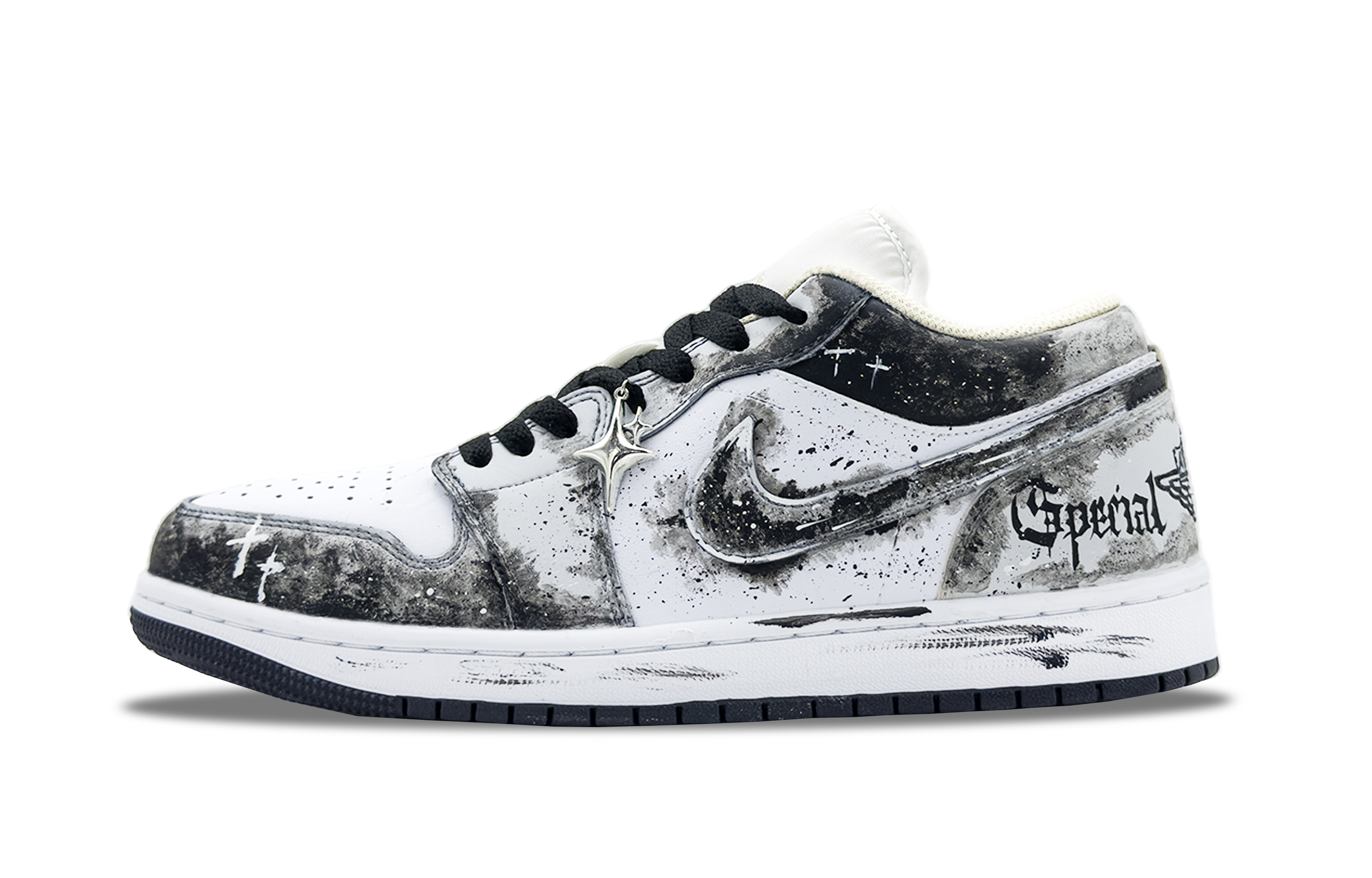 Jordan Air Jordan 1 Funi Meteor Ink Abrasion Resistant Low top Vintage Basketball Shoes Men's Black White