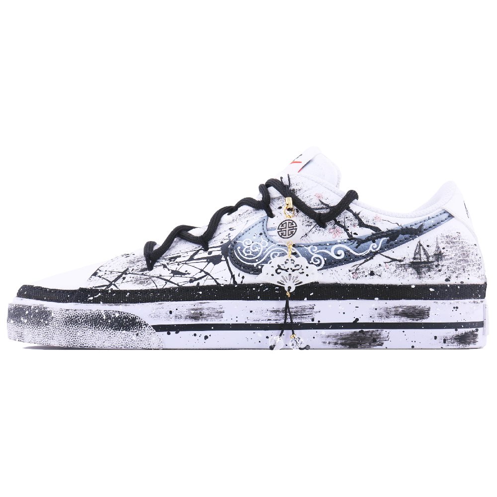 Nike Court Legacy Single Floral SDS Wear resistant And Lightweight Low Top Skateboard Shoes Unisex White Blue Black