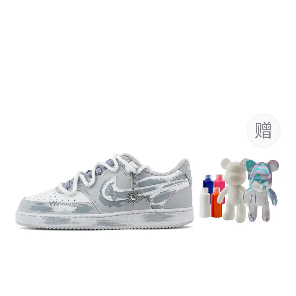 Nike Court Vision 1 Smiley Face Flowing, Fluid Bear Abrasion Resistant Low top Skateboard Shoes Men's Light Gray