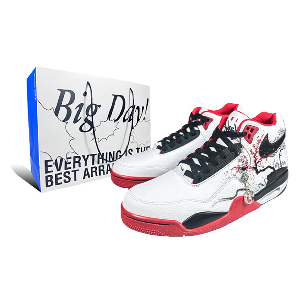 Nike Flight Legacy Cushioned Wear-Resistant Slip-Resistant Mid-Top Vintage Basketball Shoes Unisex Black White Red