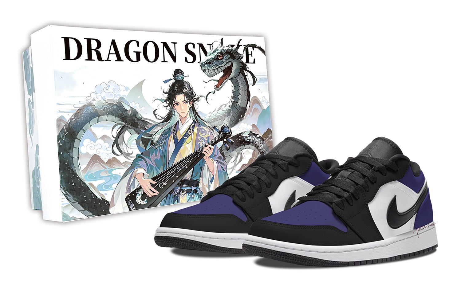 Jordan Air Jordan 1 Reverse Box Abrasion Resistant Low top Vintage Basketball Shoes Unisex Black Purple