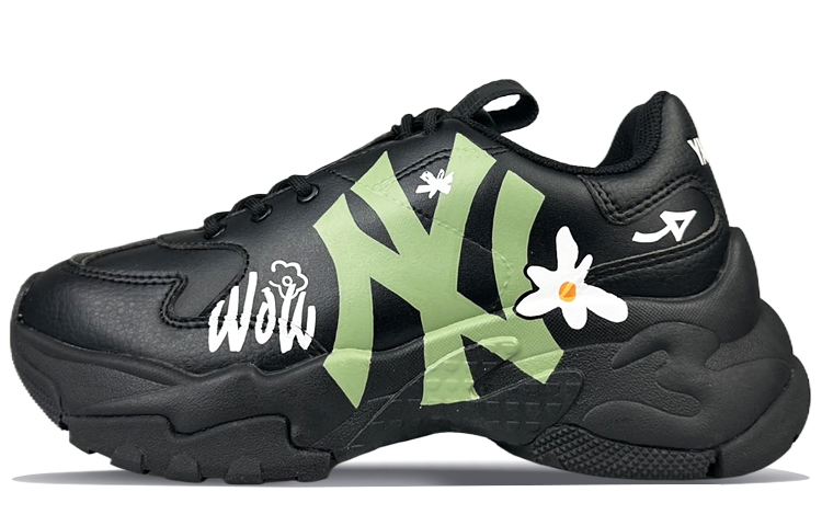 MLB Big Ball Chunky Anti-Slip And Wear-Resistant Height Increasing Low-Top Chunky Sneakers Unisex Black Green