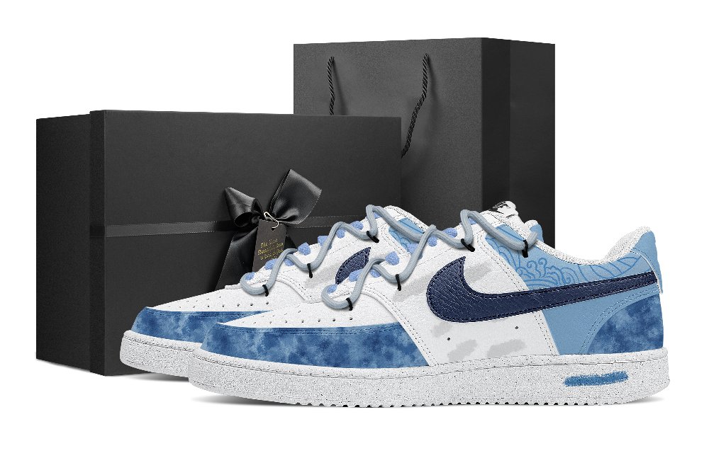 Nike Court Vision 1 Slip Resistant Low Top Skateboard Shoes Men's White Blue