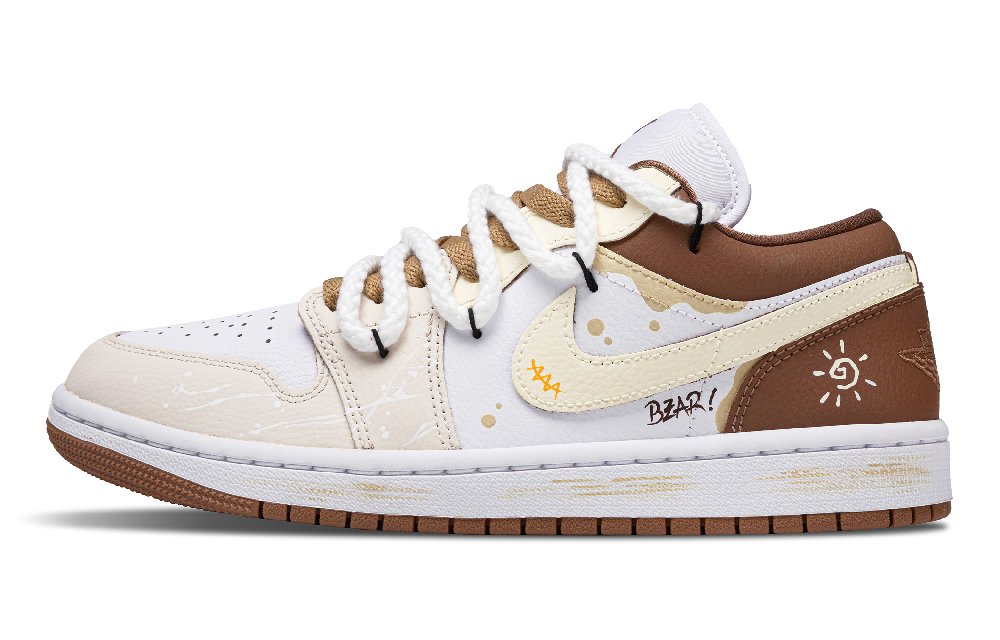 Jordan Air Jordan 1 Honey Cheese Anti Slip Wear Resistant Low Top Vintage Basketball Shoes Unisex Beige White Brown