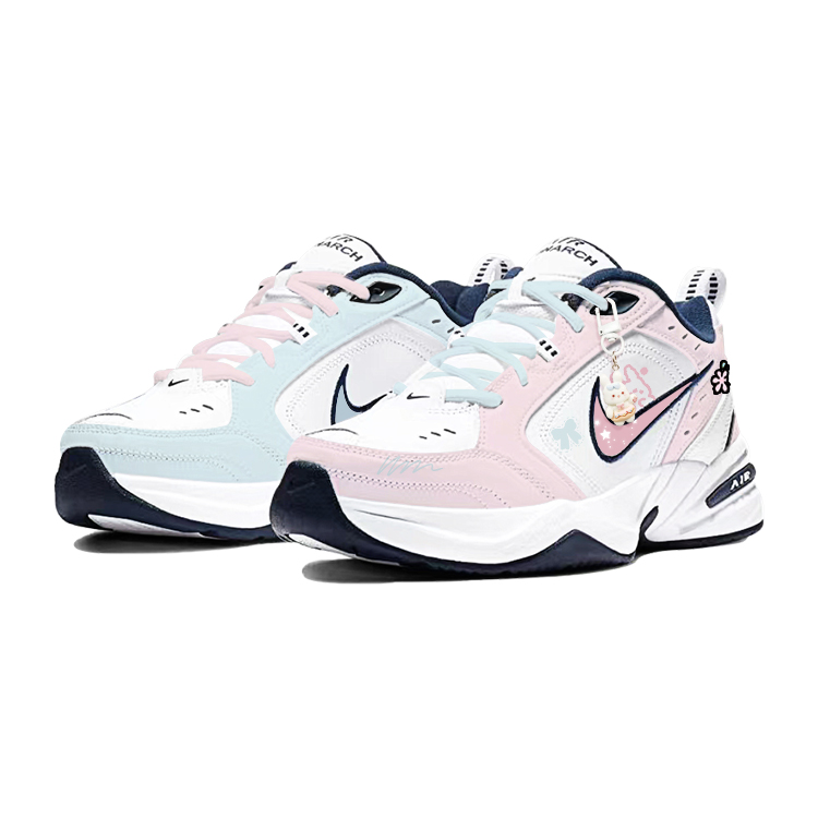 Nike Air Monarch 4 Anti Slip Wear Resistant Low Top Chunky Sneakers Unisex Blue Pink