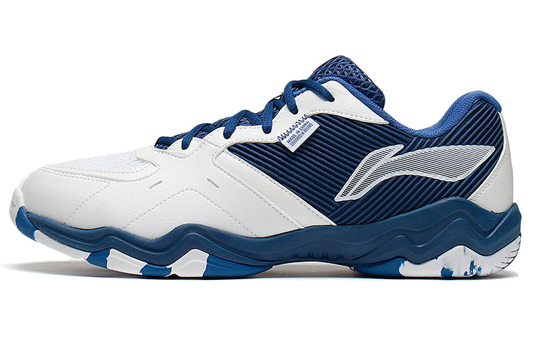 LiNing 2 Shock Absorbers Slip Resistant Abrasion Resistant Low top Badminton Shoes Unisex White Dark Blue