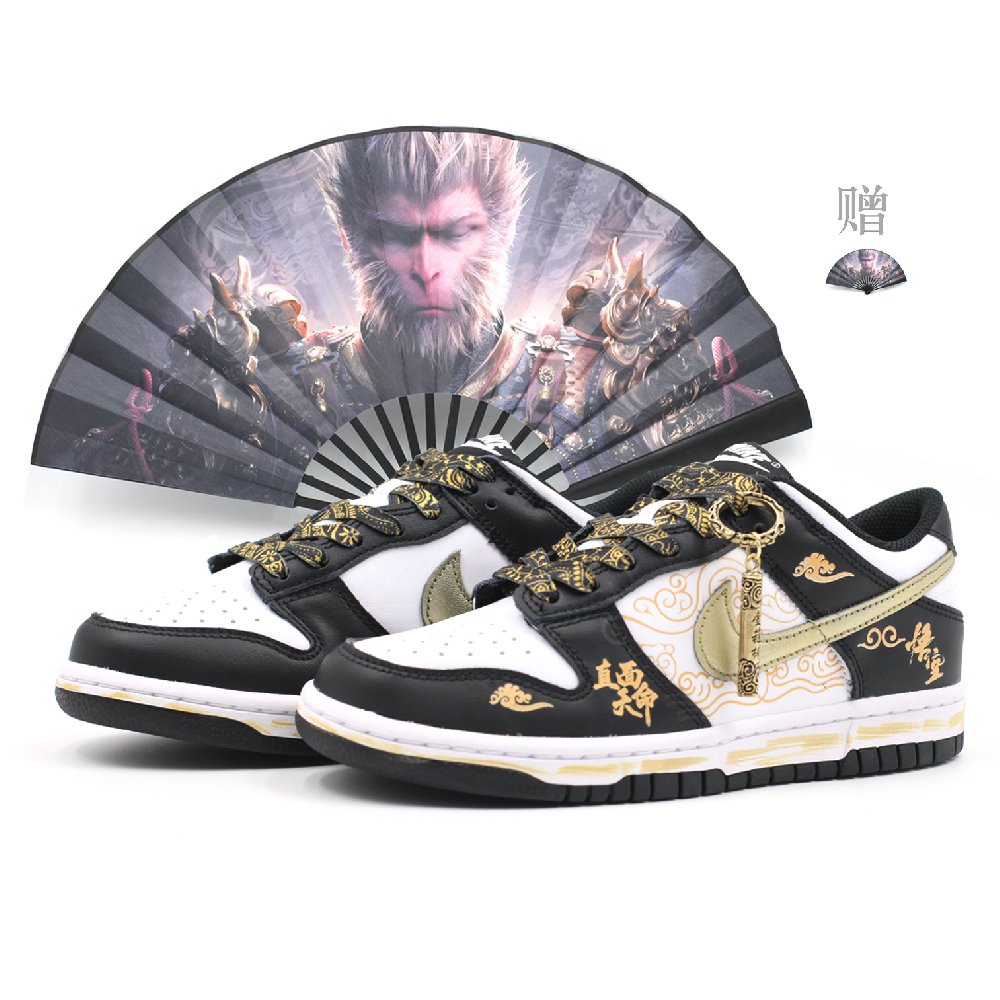 Nike Dunk Wear-resistant And Lightweight Low-Top Skateboard Shoes Unisex Black Gold