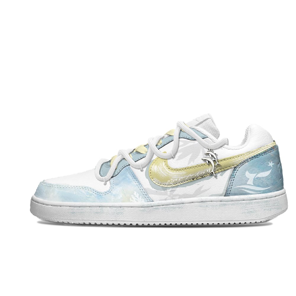 Nike EBERNON WuJie, Whale Fall Slip Resistant Low Top Skateboard Shoes Unisex Blue Yellow