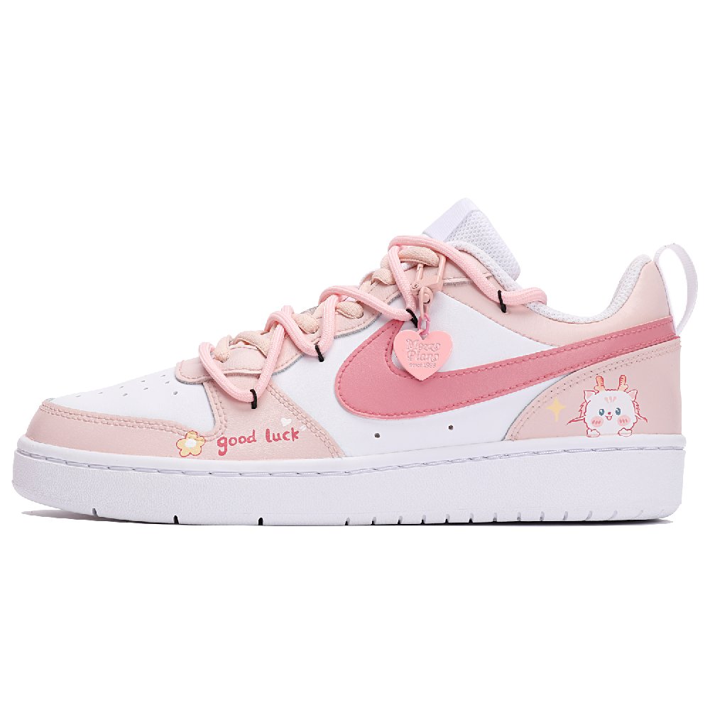Nike Court Borough 2 Cushioning, Wear Resistant Low top Skateboard Shoes GS Pink White