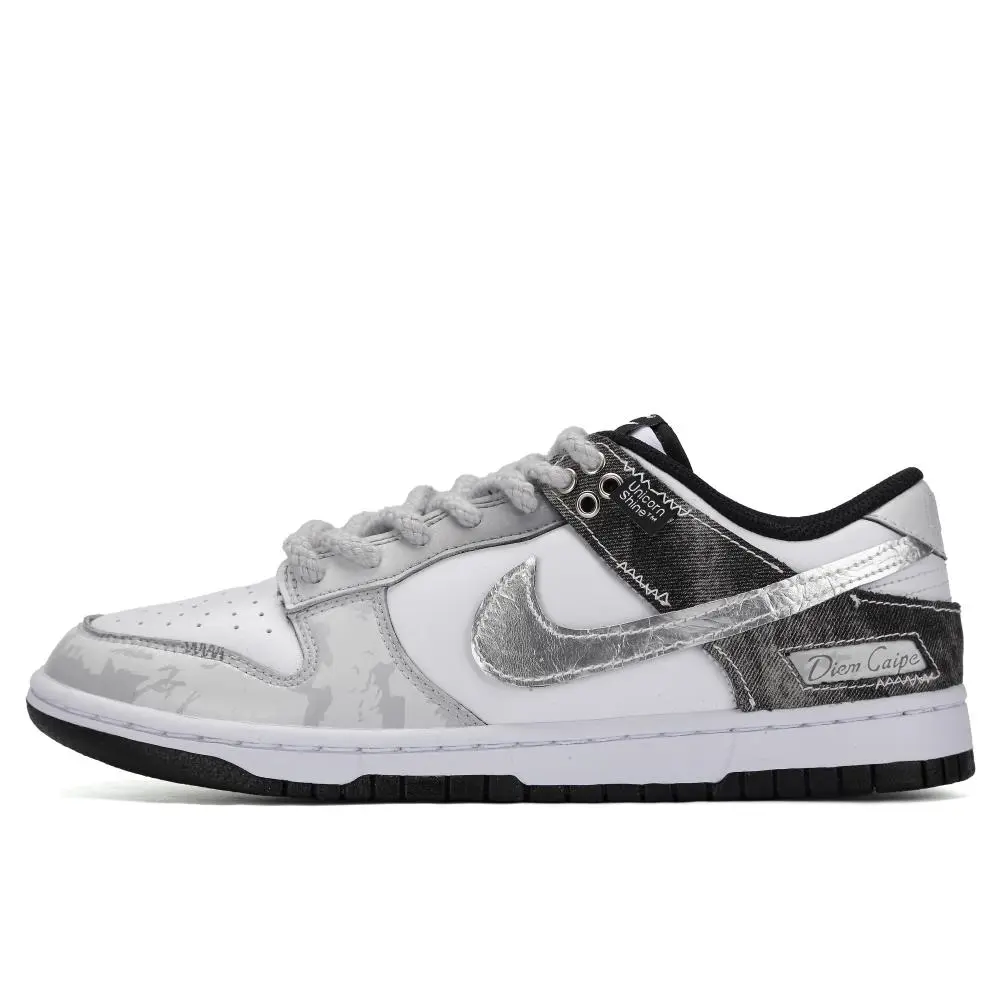 Nike Dunk Engraving Structure Abrasion Resistant Low Top Skateboard Shoes Unisex Gray