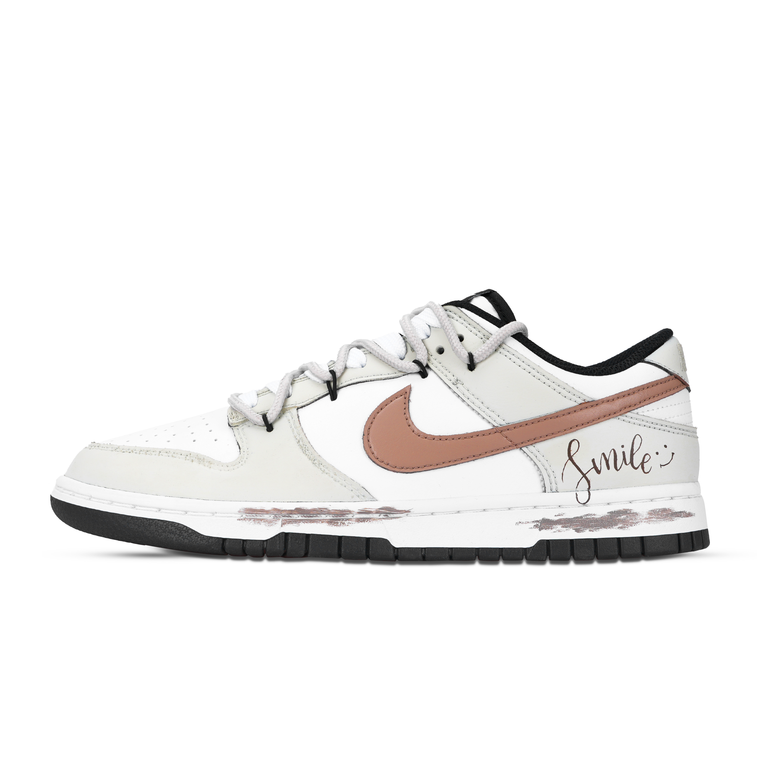 Nike Dunk Smile Coffee Abrasion Resistant Low top Skateboard Shoes Unisex Gray Brown White