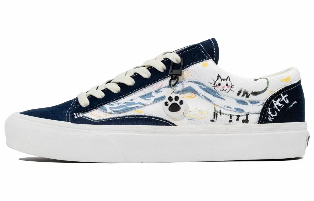Vans Style 36 Meow Sauce Abrasion Resistant Low Top Skateboard Shoes Unisex White Blue