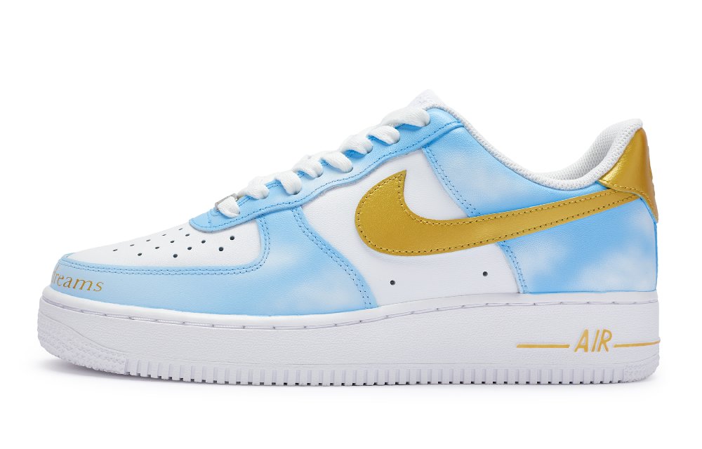 Nike Air Force 1 Low Top Skateboard Shoes GS Blue White Gold