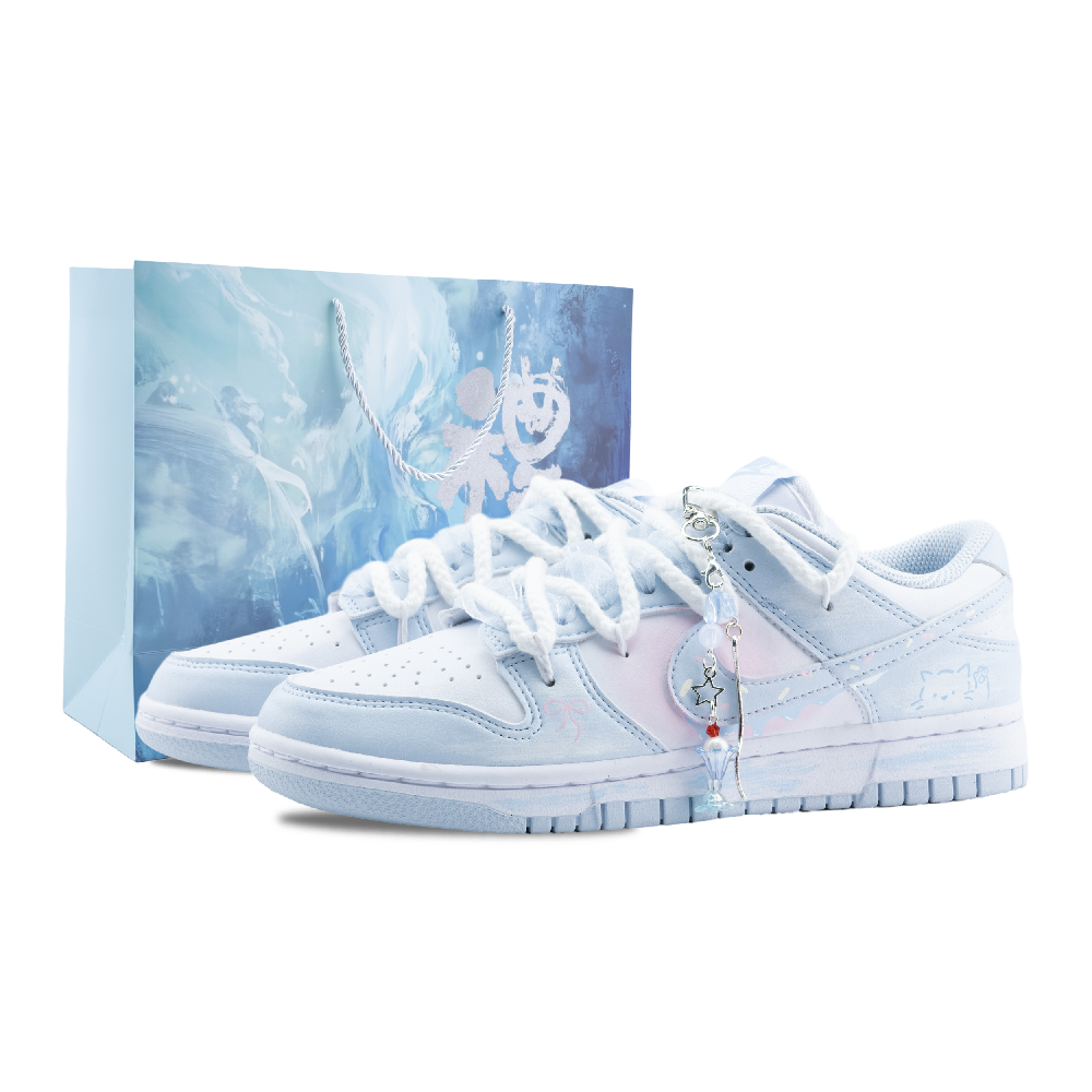Nike Dunk Anti Slip Wear Resistant Low Top Skateboard Shoes Women's Blue Pink