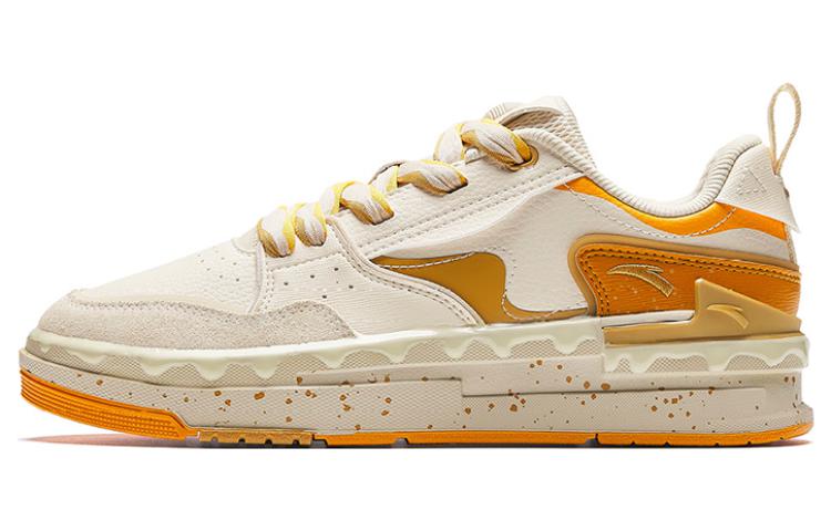 Anta Bump Pineapple Buns Anti-Slip Wear-Resistant Low-Top Skateboard Shoes Women's White Orange