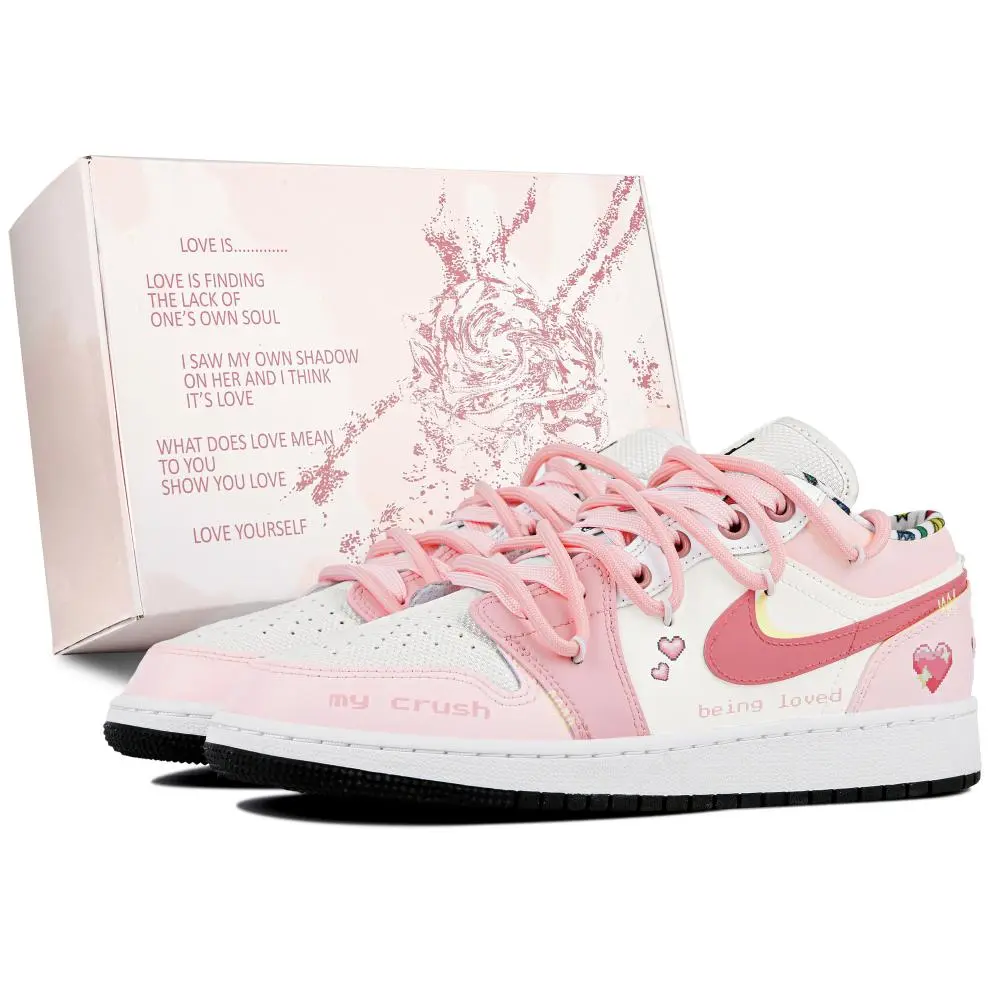 Jordan Air Jordan 1 Low Anti-Slip Wear-Resistant Low-Top Vintage Basketball Shoes GS White Pink