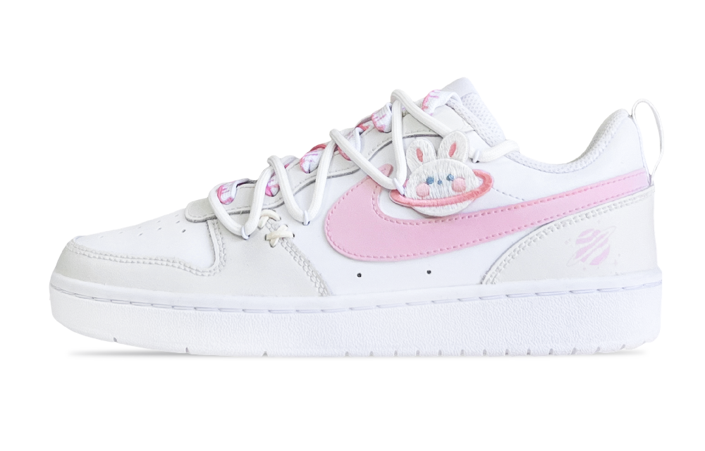 Nike Court Borough Low Crazy Zoo, Reverse Bunny Low Top Skateboard Shoes GS Pink White